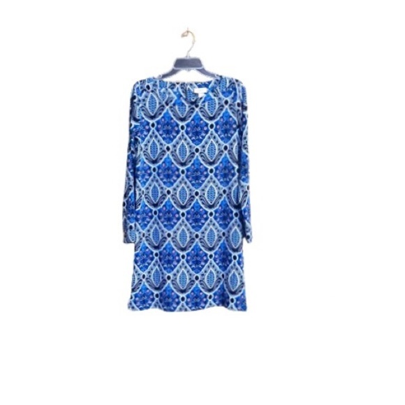 Ann Taylor Loft Blue Printed Long Tunic Women’s Dress Size XS Shift Dress - Picture 3 of 15